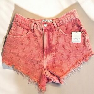 Free People NWT High Rise Shorts 25 Pink Dragonfruit 4th of‎ July Distressed